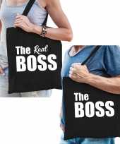 Katoenen tassen zwart the boss en the real boss volwassenen trend 10186015