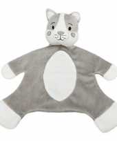 Katten speelgoed artikelen kat poes tuttel knuffeldoek knuffelbeest grijs wit 36 cm trend