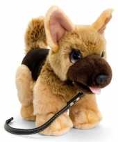 Keel toys pluche bruine herdershond met riem honden knuffel 30cm trend