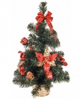 Kerstboom met versiering rood goud 50 cm trend