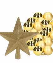 Kerstboomdecoratie set met gouden kerstballen 36x en ster piek trend