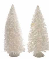 Kerstdorp maken besneeuwde decoratie dennenbomen 2 stuks 15 cm trend