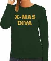 Kersttrui christmas diva gouden glitter letters groen dames trend
