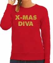 Kersttrui christmas diva gouden glitter letters rood dames trend
