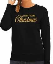 Kersttrui merry fucking christmas goud glitter zwart dames trend