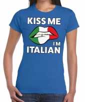 Kiss me i am italian t-shirt blauw dames trend