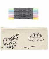 Kleurset etui eenhoorn met textielstiften trend