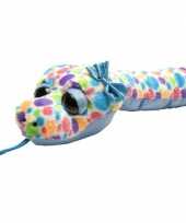 Knuffeldiertje slang pluche blauw stippen kleur 137 cm trend
