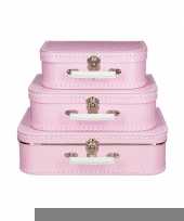 Koffertje roze met stippen wit 25 cm trend