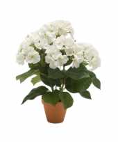 Kunstplant hortensia wit in ronde terracotta pot 40 cm trend