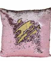 Kussen roze metallic met pailletten 40 x 40 cm trend