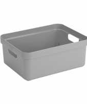 Lichtgrijze opbergboxen opbergmanden 24 liter kunststof trend