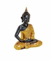 Luxe boeddha beeld zwart goud zittend 64 cm trend