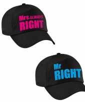 Mr right en mrs always right caps blauw roze tekst volwassenen trend