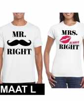 Mr right mrs always right koppel t-shirts wit maat l trend