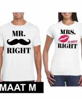 Mr right mrs always right koppel t-shirts wit maat m trend
