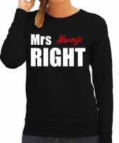 Mrs always right sweater trui zwart met witte letters dames trend