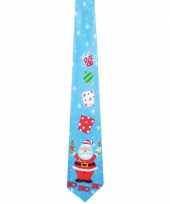 Muzikale kerst stropdas lichtblauw met kerstman print trend