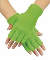 Neon groene handschoenen vingerloos gebreid voor volwassenen trend