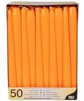 Oranje dinerkaarsen 50 stuks 25 cm trend