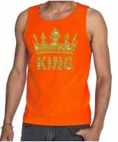 Oranje king gouden glitter kroon tanktop heren trend