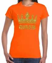 Oranje queen met gouden kroon t-shirt dames trend