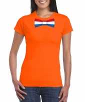 Oranje t-shirt met nederland vlag strikje dames trend