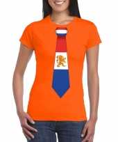 Oranje t-shirt met nederland vlag stropdas dames trend
