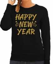 Oud en nieuw trui sweater happy new year goud op zwart dames trend