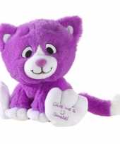 Paarse knuffel kat poes give me a smile 14 cm trend