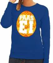 Paas sweater blauw met oranje ei voor dames trend