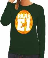 Paas sweater groen met oranje ei voor dames trend