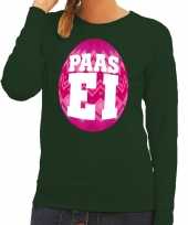 Paas sweater groen met roze ei voor dames trend