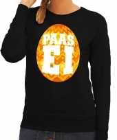 Paas sweater zwart met oranje ei voor dames trend