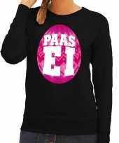 Paas sweater zwart met roze ei voor dames trend