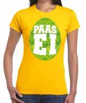 Paasei t-shirt geel met groen ei voor dames trend