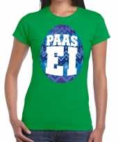Paasei t-shirt groen met blauw ei voor dames trend