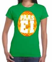 Paasei t-shirt groen met oranje ei voor dames trend