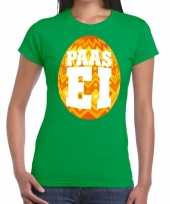 Paasei t shirt groen met oranje ei voor dames trend