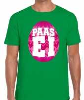 Paasei t-shirt groen met roze ei voor heren trend