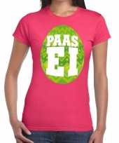 Paasei t-shirt roze met groen ei voor dames trend