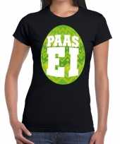 Paasei t-shirt zwart met groen ei voor dames trend