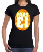 Paasei t-shirt zwart met oranje ei voor dames trend