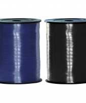 Pakket van 2 rollen lint zwart en blauw 500 meter x 5 milimeter breed trend