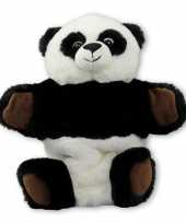 Pandas speelgoed artikelen panda handpop knuffelbeest zwart wit 22 cm trend