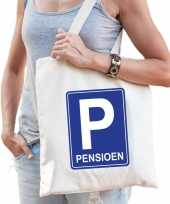 Pensioen p parkeerbord cadeau tas beige voor dames trend