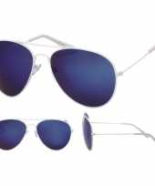 Pilotenbril wit met blauwe glazen voor volwassenen trend
