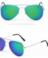 Pilotenbril zilver met blauw groene glazen voor volwassene trend