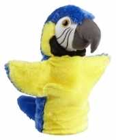 Pluche blauw gele ara papegaai handpop knuffel 26 cm trend