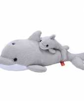 Pluche grijze dolfijn met baby knuffel 38 cm speelgoed trend